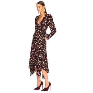 A.L.C. Tianna Multi Floral Long Sleeve V-Neck Wrap Midi Dress Sz. 4